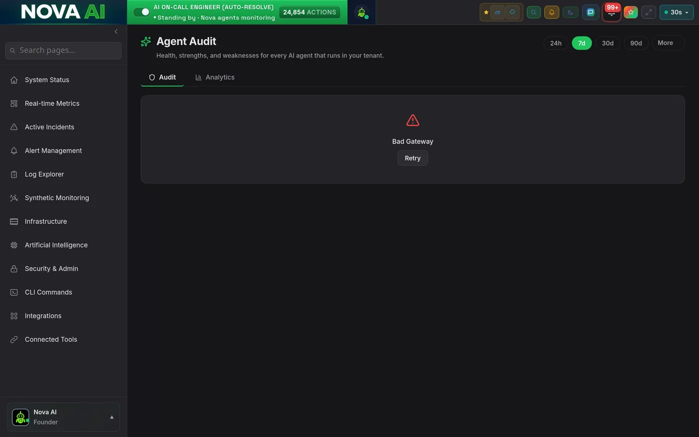 Nova autonomous remediation executing a fix and recording the outcome