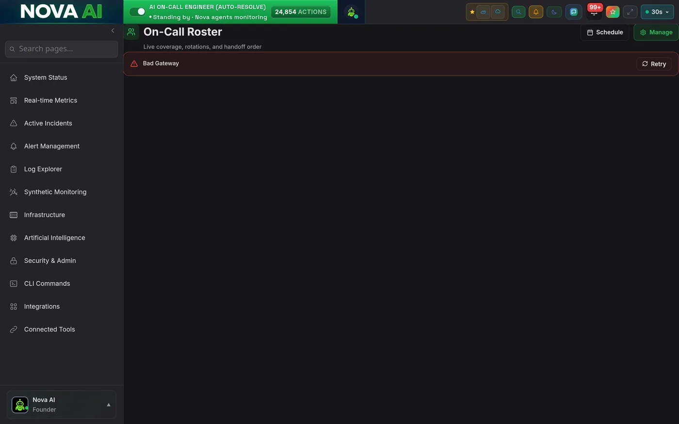 Nova on-call roster and schedule, shown in the Nova Carbon theme